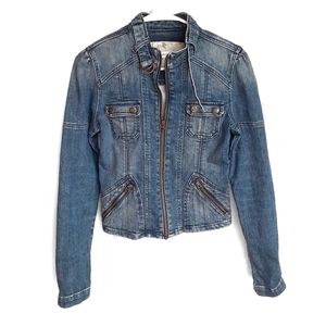 VTG ABERCROMBIE & FITCH Moto Style Denim Jean Jacket Size XSmall / Small